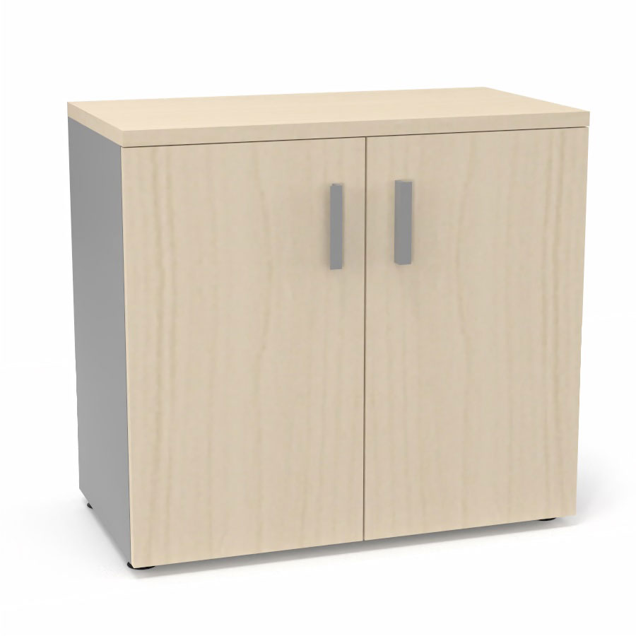 Armoire mlamine Armand 1 tablette H. 73,5 x L. 80 x P. 43,2 cm corps d'armoire finition mlamine gris aluminium avec 2 portes soft-closing et top mlamine rable blanc