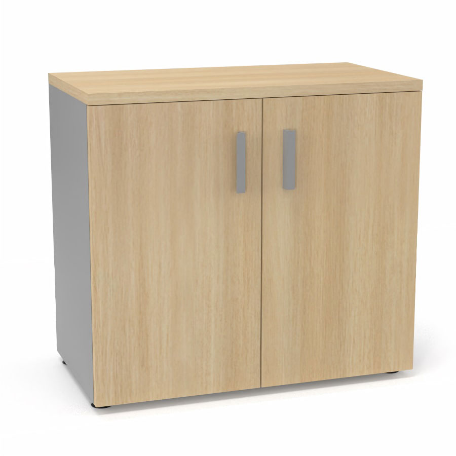 Armoire mlamine Armand 1 tablette H. 73,5 x L. 80 x P. 43,2 cm corps d'armoire finition mlamine gris aluminium avec 2 portes soft-closing et top mlamine chne clair