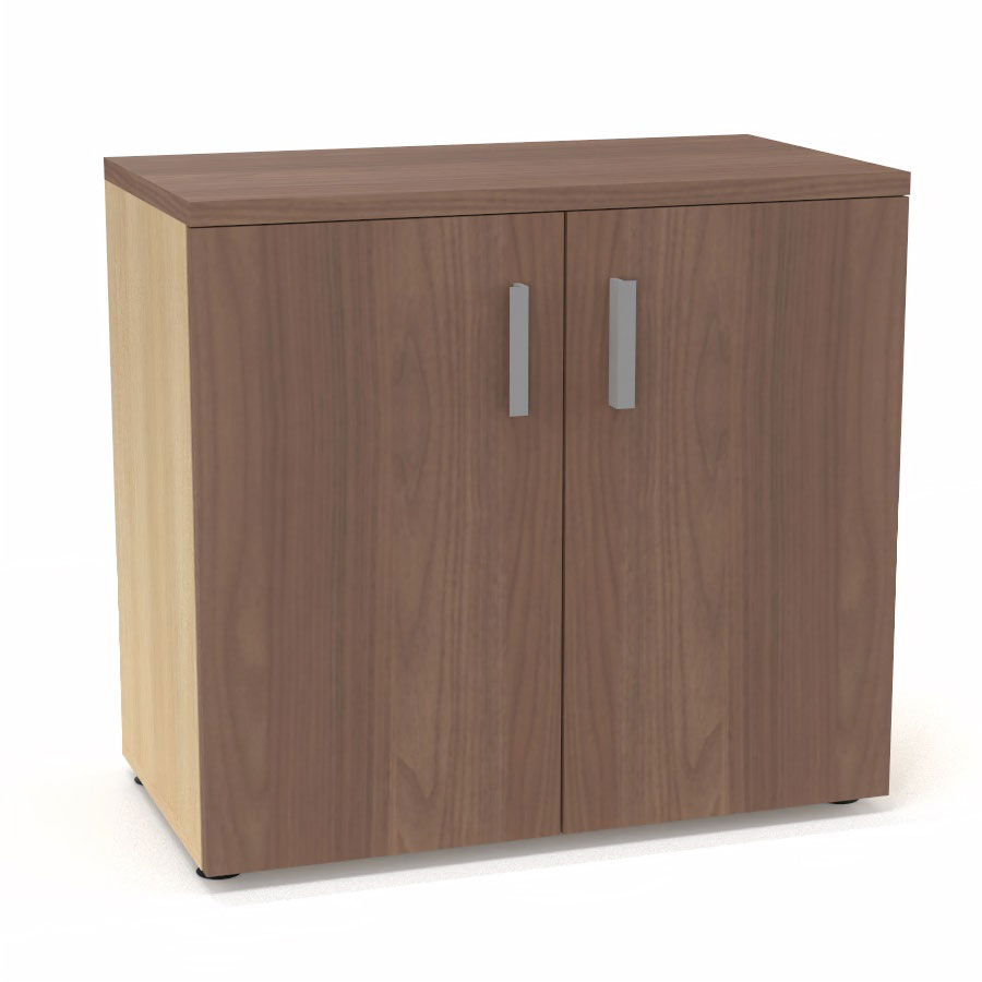 Armoire mlamine Armand 1 tablette H. 73,5 x L. 80 x P. 43,2 cm corps d'armoire finition mlamine chne clair avec 2 portes soft-closing et top mlamine noyer ambr