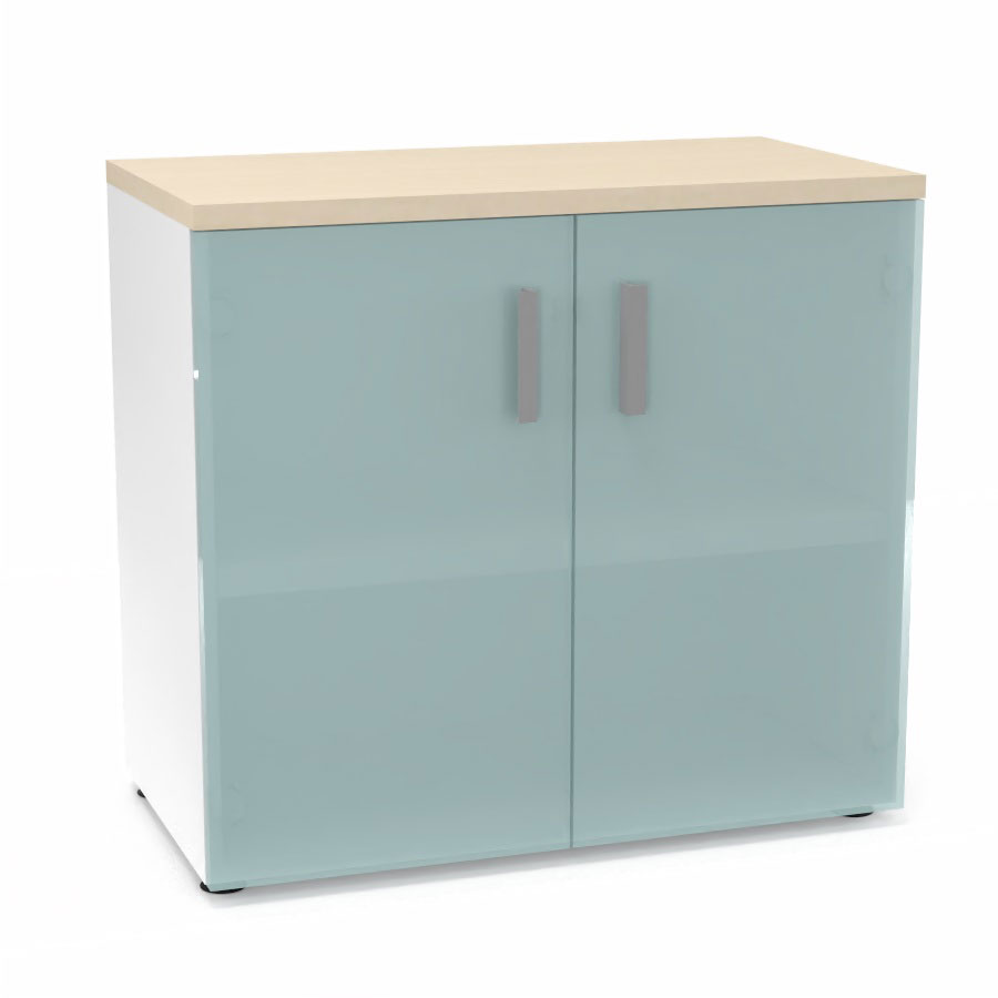 Armoire mlamine Armand 1 tablette H. 73,5 x L. 80 x P. 43,2 cm corps d'armoire finition mlamine blanc neige avec 2 portes verre dpoli transparent et top structurel mlamine rable blanc