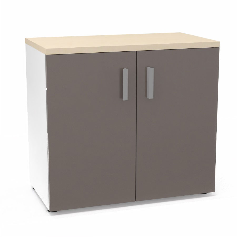 Armoire mlamine Armand 1 tablette H. 73,5 x L. 80 x P. 43,2 cm corps d'armoire finition mlamine blanc neige avec 2 portes verre maill gris souris et top structurel mlamine rable blanc