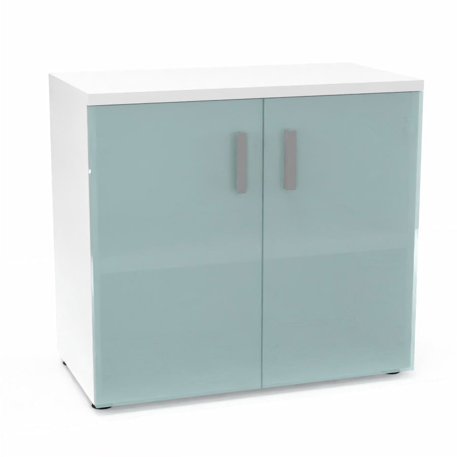 Armoire mlamine Armand 1 tablette H. 73,5 x L. 80 x P. 43,2 cm corps d'armoire finition mlamine blanc neige avec 2 portes verre dpoli transparent et top structurel mlamine blanc neige