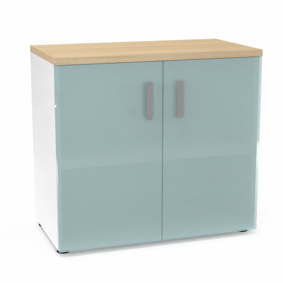 Armoire mlamine Armand 1 tablette H. 73,5 x L. 80 x P. 43,2 cm corps d'armoire finition mlamine blanc neige avec 2 portes verre dpoli transparent et top structurel mlamine chne clair