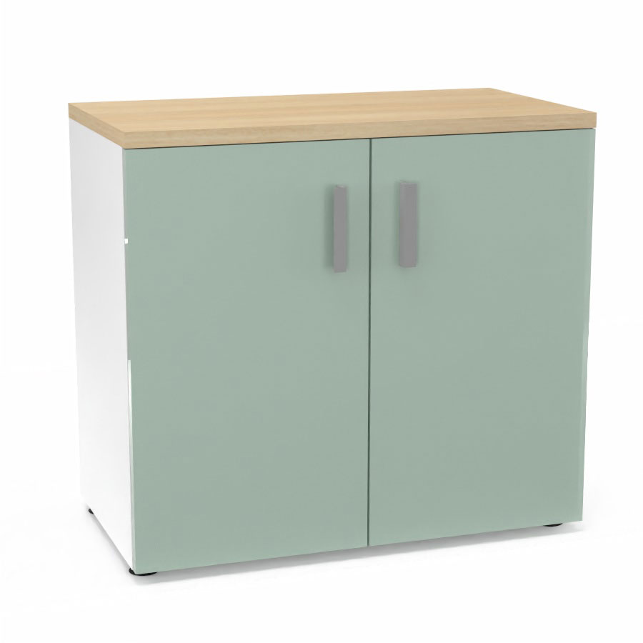 Armoire mlamine Armand 1 tablette H. 73,5 x L. 80 x P. 43,2 cm corps d'armoire finition mlamine blanc neige avec 2 portes verre maill blanc et top structurel mlamine chne clair