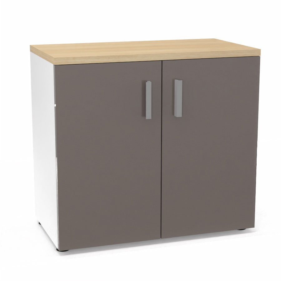 Armoire mlamine Armand 1 tablette H. 73,5 x L. 80 x P. 43,2 cm corps d'armoire finition mlamine blanc neige avec 2 portes verre maill gris souris et top structurel mlamine chne clair