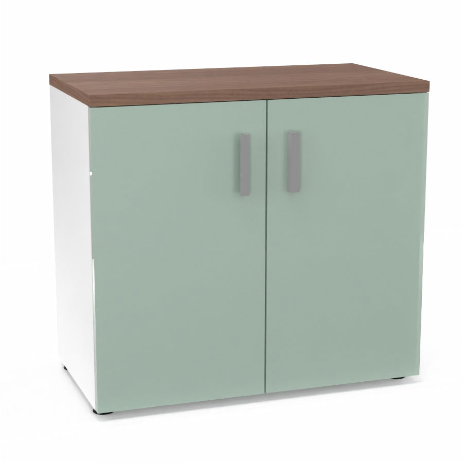 Armoire mlamine Armand 1 tablette H. 73,5 x L. 80 x P. 43,2 cm corps d'armoire finition mlamine blanc neige avec 2 portes verre maill blanc et top structurel mlamine noyer ambr