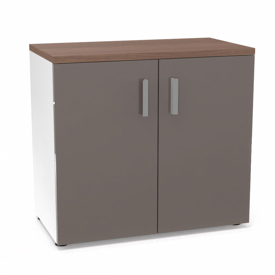Armoire mlamine Armand 1 tablette H. 73,5 x L. 80 x P. 43,2 cm corps d'armoire finition mlamine blanc neige avec 2 portes verre maill gris souris et top structurel mlamine noyer ambr