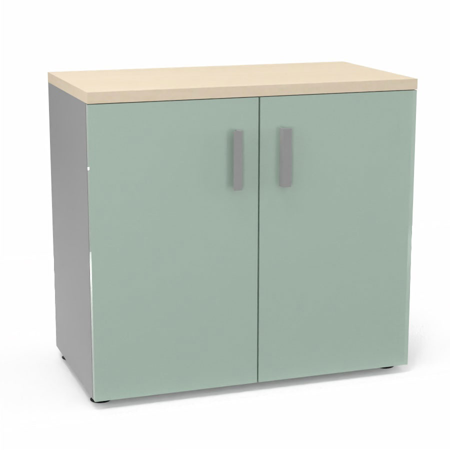 Armoire mlamine Armand 1 tablette H. 73,5 x L. 80 x P. 43,2 cm corps d'armoire finition mlamine gris aluminium avec 2 portes verre maill blanc et top structurel mlamine rable blanc