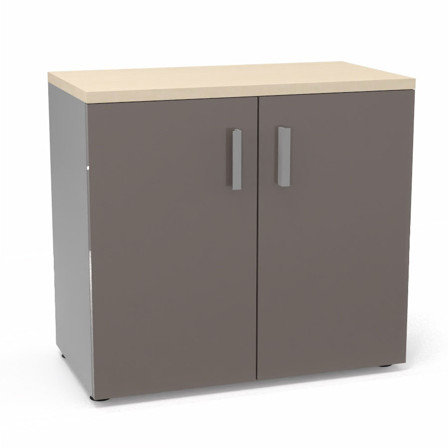 Armoire mlamine Armand 1 tablette H. 73,5 x L. 80 x P. 43,2 cm corps d'armoire finition mlamine gris aluminium avec 2 portes verre maill gris souris et top structurel mlamine rable blanc
