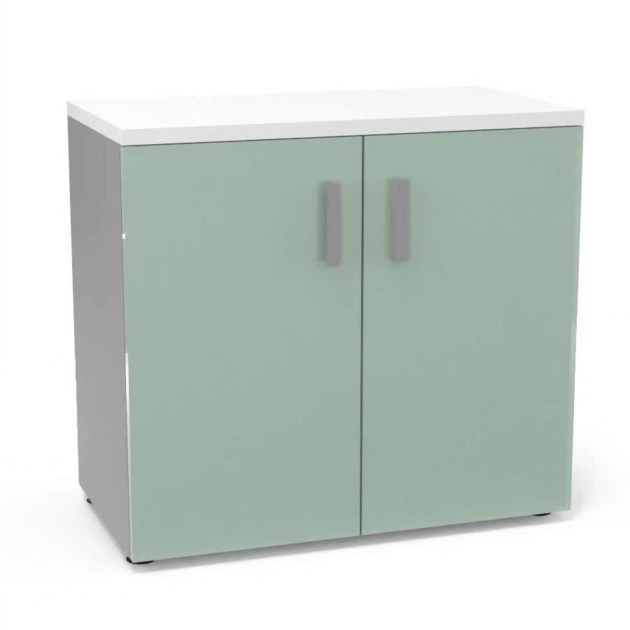 Armoire mlamine Armand 1 tablette H. 73,5 x L. 80 x P. 43,2 cm corps d'armoire finition mlamine gris aluminium avec 2 portes verre maill blanc et top structurel mlamine blanc neige