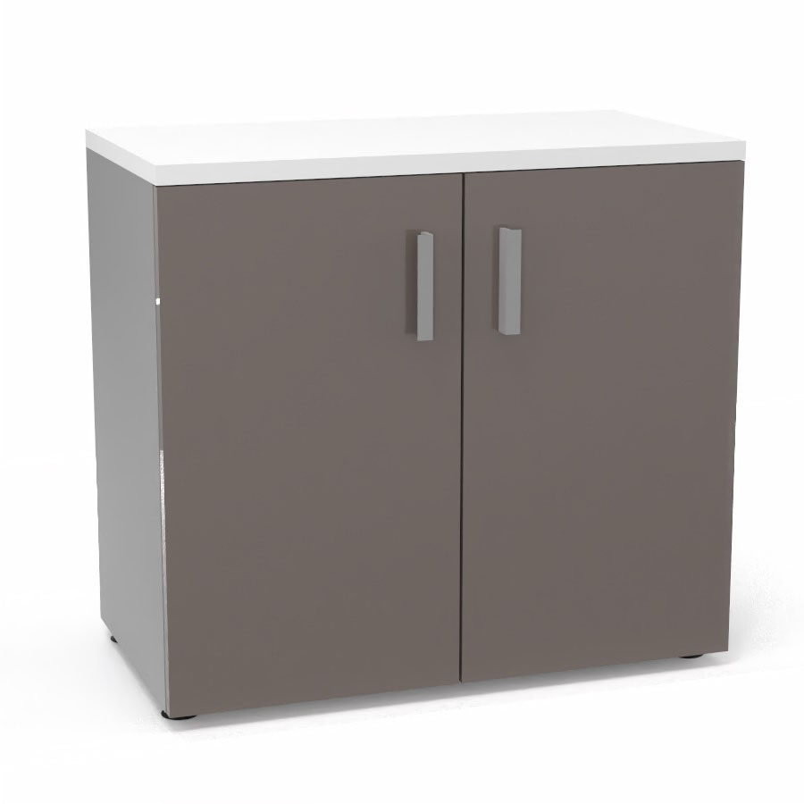 Armoire mlamine Armand 1 tablette H. 73,5 x L. 80 x P. 43,2 cm corps d'armoire finition mlamine gris aluminium avec 2 portes verre maill gris souris et top structurel mlamine blanc neige