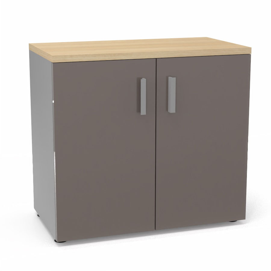 Armoire mlamine Armand 1 tablette H. 73,5 x L. 80 x P. 43,2 cm corps d'armoire finition mlamine gris aluminium avec 2 portes verre maill gris souris et top structurel mlamine chne clair