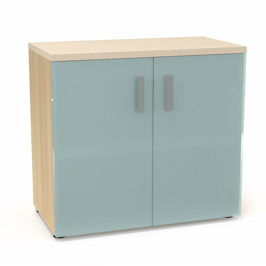 Armoire mlamine Armand 1 tablette H. 73,5 x L. 80 x P. 43,2 cm corps d'armoire finition mlamine chne clair avec 2 portes verre dpoli transparent et top structurel mlamine rable blanc