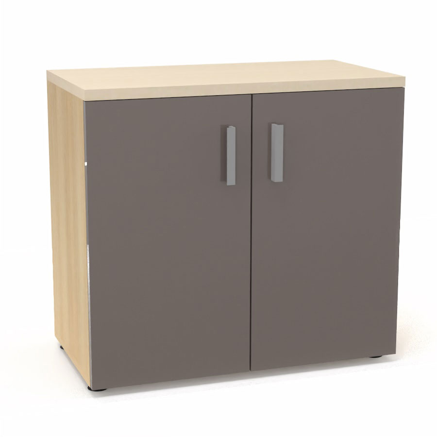 Armoire mlamine Armand 1 tablette H. 73,5 x L. 80 x P. 43,2 cm corps d'armoire finition mlamine chne clair avec 2 portes verre maill gris souris et top structurel mlamine rable blanc