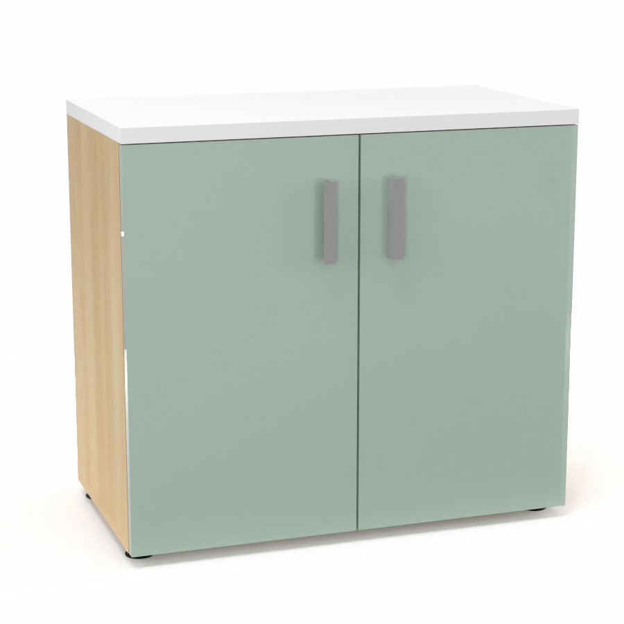 Armoire mlamine Armand 1 tablette H. 73,5 x L. 80 x P. 43,2 cm corps d'armoire finition mlamine chne clair avec 2 portes verre maill blanc et top structurel mlamine blanc neige