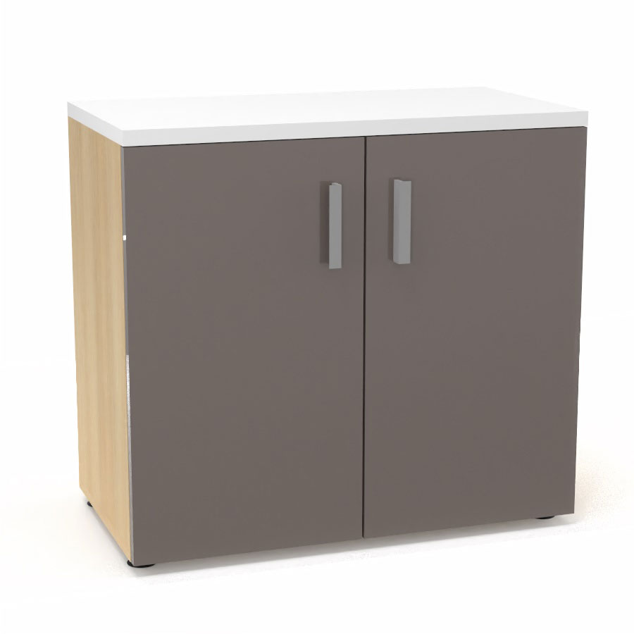 Armoire mlamine Armand 1 tablette H. 73,5 x L. 80 x P. 43,2 cm corps d'armoire finition mlamine chne clair avec 2 portes verre maill gris souris et top structurel mlamine blanc neige