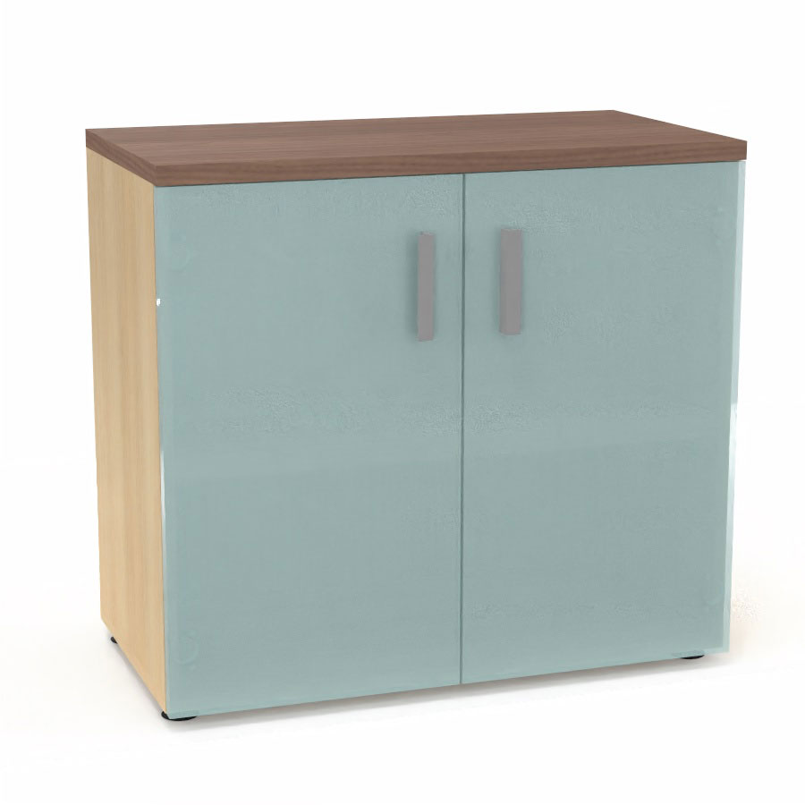 Armoire mlamine Armand 1 tablette H. 73,5 x L. 80 x P. 43,2 cm corps d'armoire finition mlamine chne clair avec 2 portes verre dpoli transparent et top structurel mlamine noyer ambr