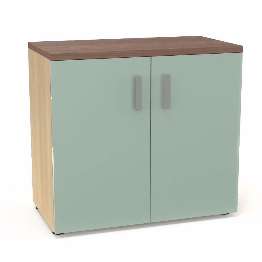 Armoire mlamine Armand 1 tablette H. 73,5 x L. 80 x P. 43,2 cm corps d'armoire finition mlamine chne clair avec 2 portes verre maill blanc et top structurel mlamine noyer ambr