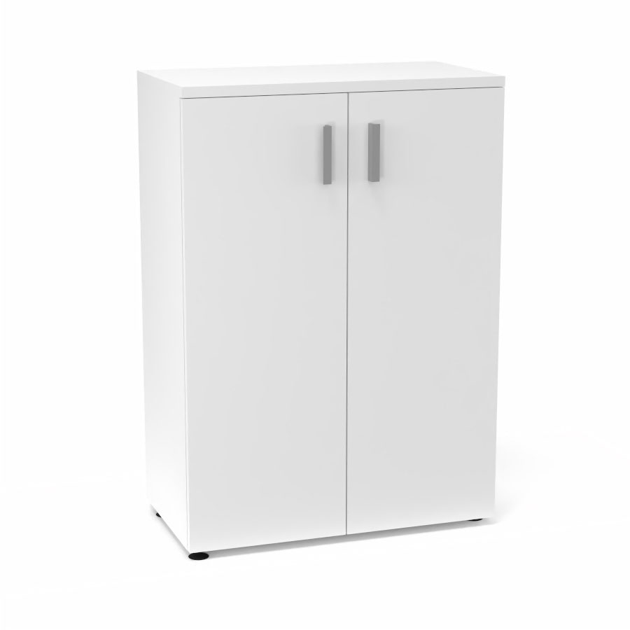 Armoire mlamine Armand 2 tablettes H. 113,5 x L. 80 x P. 43,2 cm corps et top finition mlamine blanc neige avec 2 portes soft-closing mlamine blanc neige