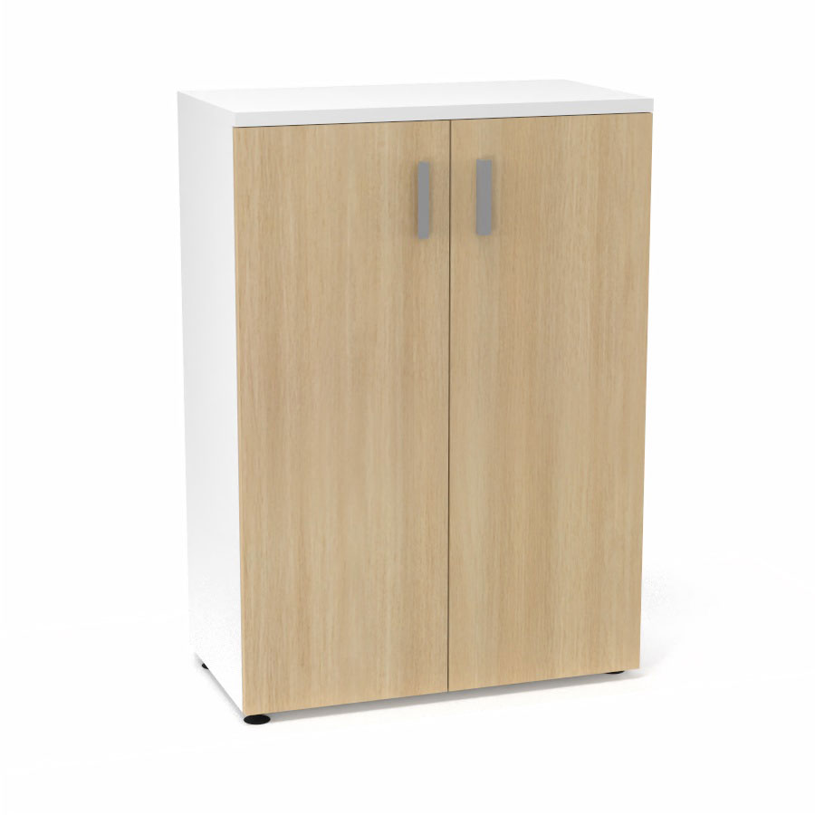 Armoire mlamine Armand 2 tablettes H. 113,5 x L. 80 x P. 43,2 cm corps et top finition mlamine blanc neige avec 2 portes soft-closing mlamine chne clair