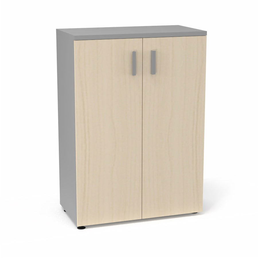 Armoire mlamine Armand 2 tablettes H. 113,5 x L. 80 x P. 43,2 cm corps et top finition mlamine gris aluminium avec 2 portes soft-closing mlamine rable blanc