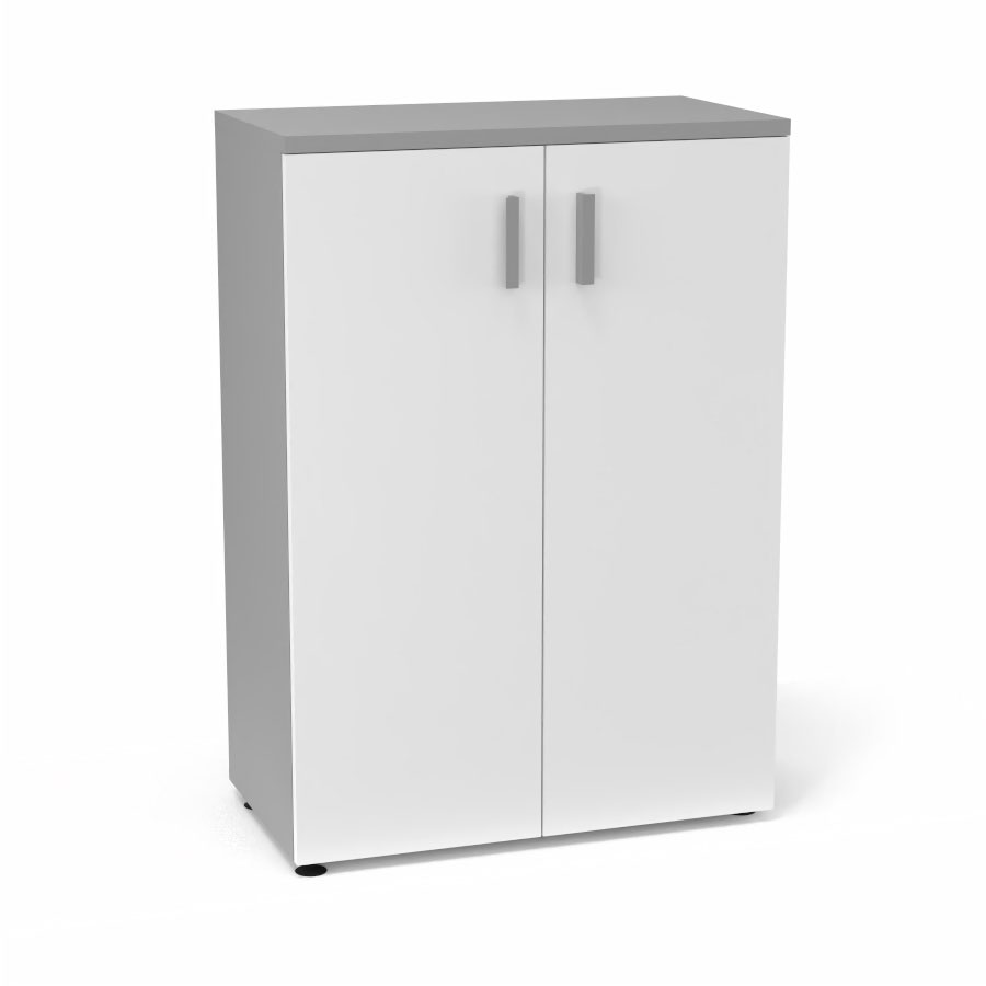 Armoire mlamine Armand 2 tablettes H. 113,5 x L. 80 x P. 43,2 cm corps et top finition mlamine gris aluminium avec 2 portes soft-closing mlamine blanc neige