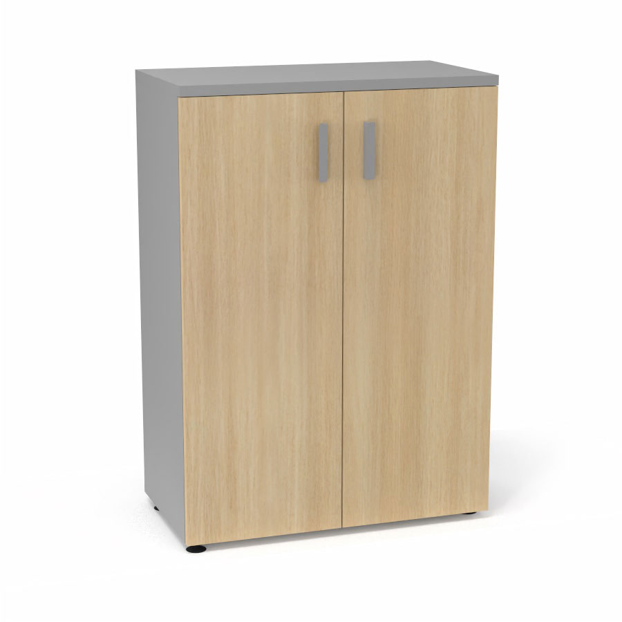 Armoire mlamine Armand 2 tablettes H. 113,5 x L. 80 x P. 43,2 cm corps et top finition mlamine gris aluminium avec 2 portes soft-closing mlamine chne clair
