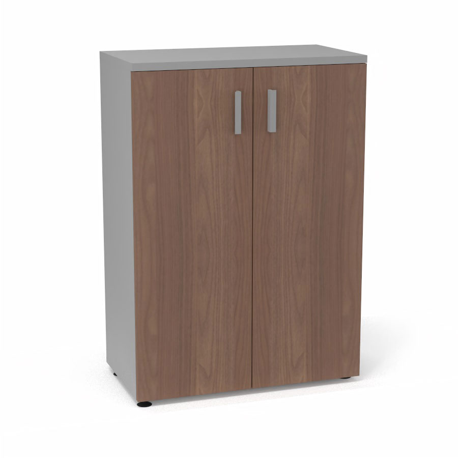 Armoire mlamine Armand 2 tablettes H. 113,5 x L. 80 x P. 43,2 cm corps et top finition mlamine gris aluminium avec 2 portes soft-closing mlamine noyer ambr