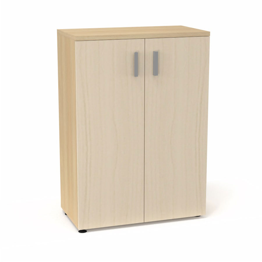 Armoire mlamine Armand 2 tablettes H. 113,5 x L. 80 x P. 43,2 cm corps et top finition mlamine chne clair avec 2 portes soft-closing mlamine rable blanc