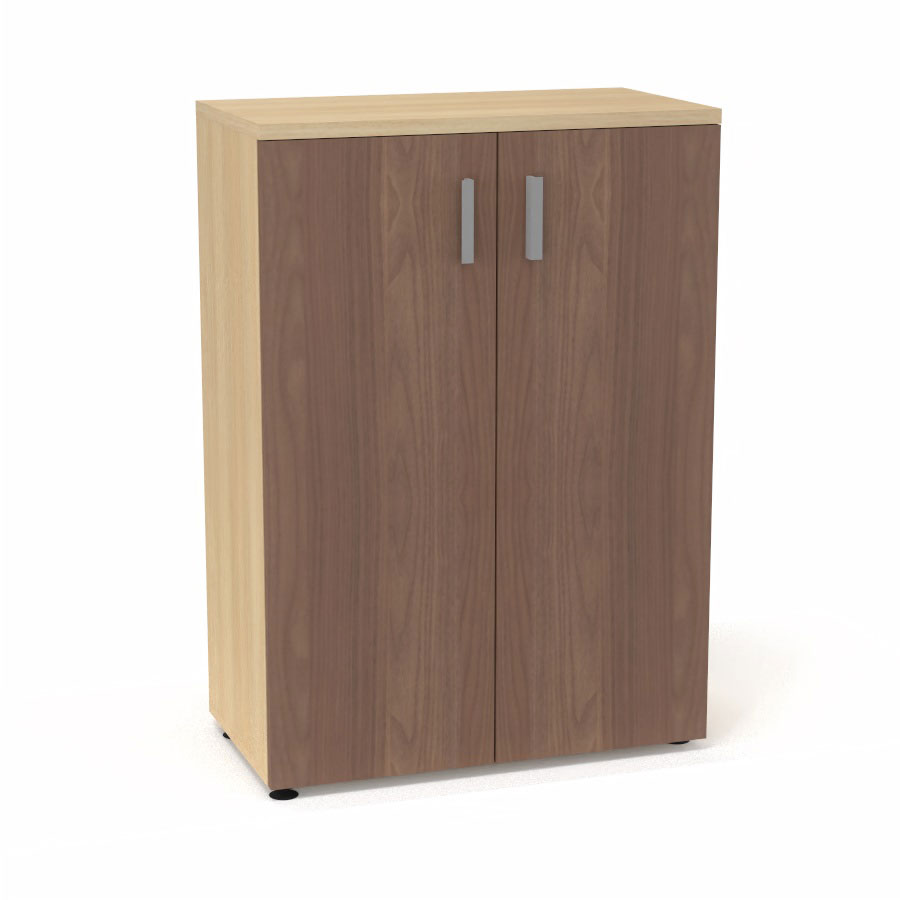 Armoire mlamine Armand 2 tablettes H. 113,5 x L. 80 x P. 43,2 cm corps et top finition mlamine chne clair avec 2 portes soft-closing mlamine noyer ambr