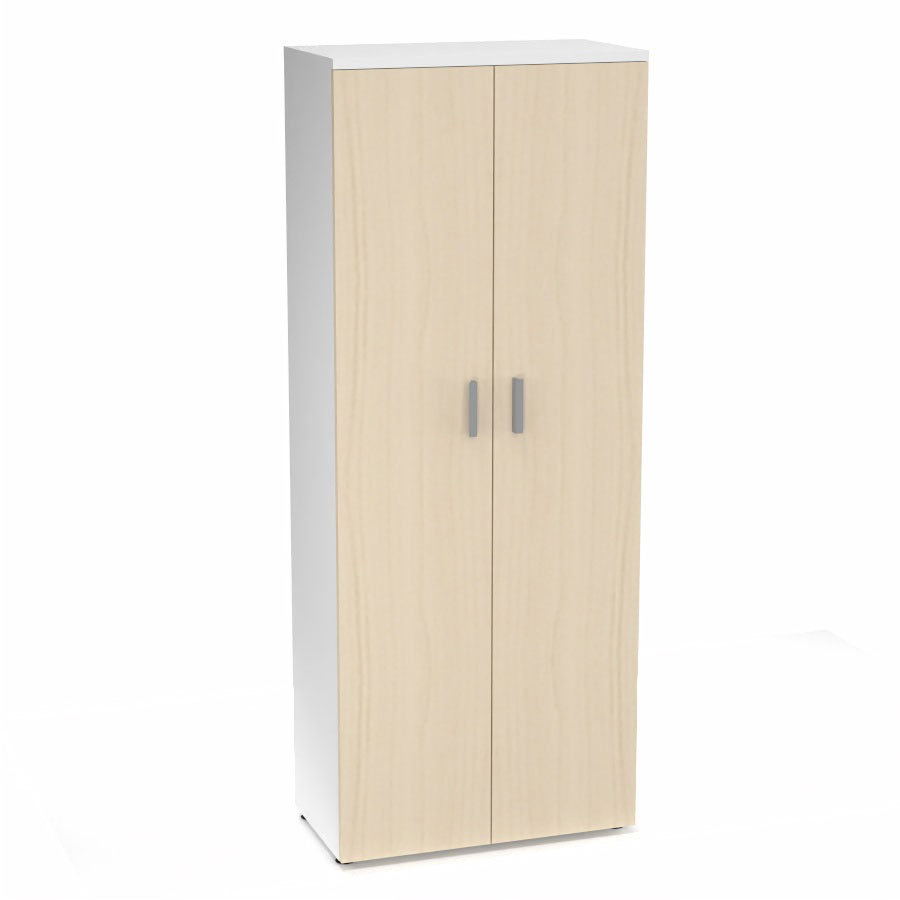 Armoire mlamine Armand 4 tablettes H. 202,1 x L. 80 x P. 43,2 cm corps et top finition mlamine blanc neige avec 2 portes soft-closing mlamine rable blanc