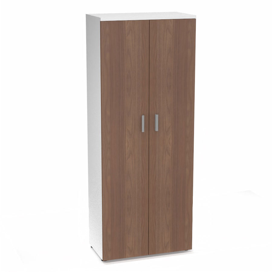Armoire mlamine Armand 4 tablettes H. 202,1 x L. 80 x P. 43,2 cm corps et top finition mlamine blanc neige avec 2 portes soft-closing mlamine noyer ambr