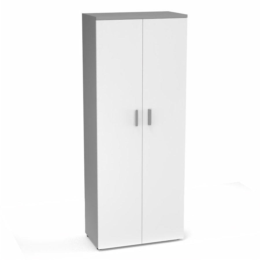 Armoire mlamine Armand 4 tablettes H. 202,1 x L. 80 x P. 43,2 cm corps et top finition mlamine gris aluminium avec 2 portes soft-closing mlamine blanc neige