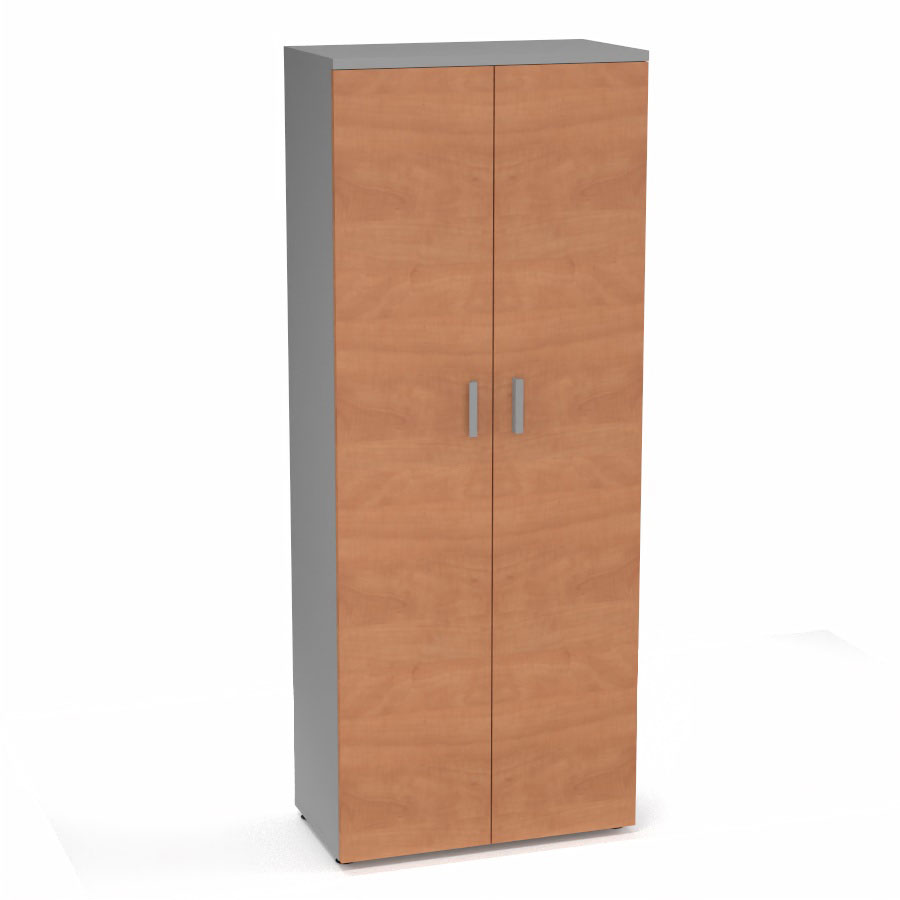 Armoire mlamine Armand 4 tablettes H. 202,1 x L. 80 x P. 43,2 cm corps et top finition mlamine gris aluminium avec 2 portes soft-closing mlamine pommier de France