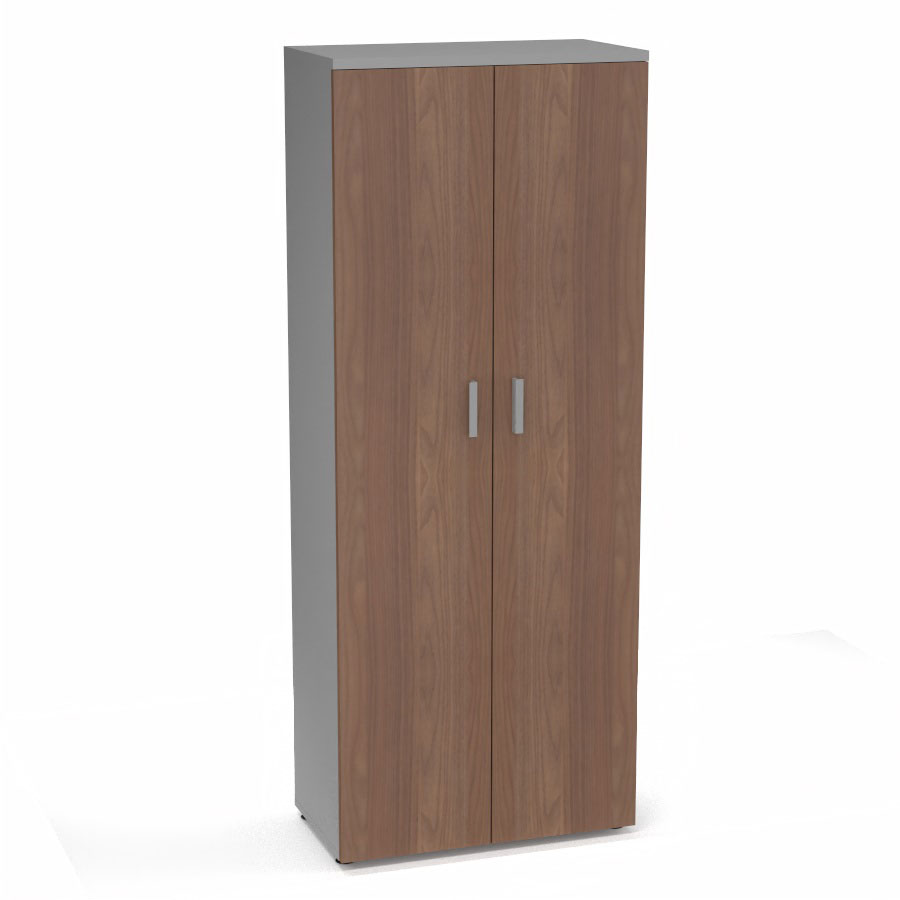 Armoire mlamine Armand 4 tablettes H. 202,1 x L. 80 x P. 43,2 cm corps et top finition mlamine gris aluminium avec 2 portes soft-closing mlamine noyer ambr