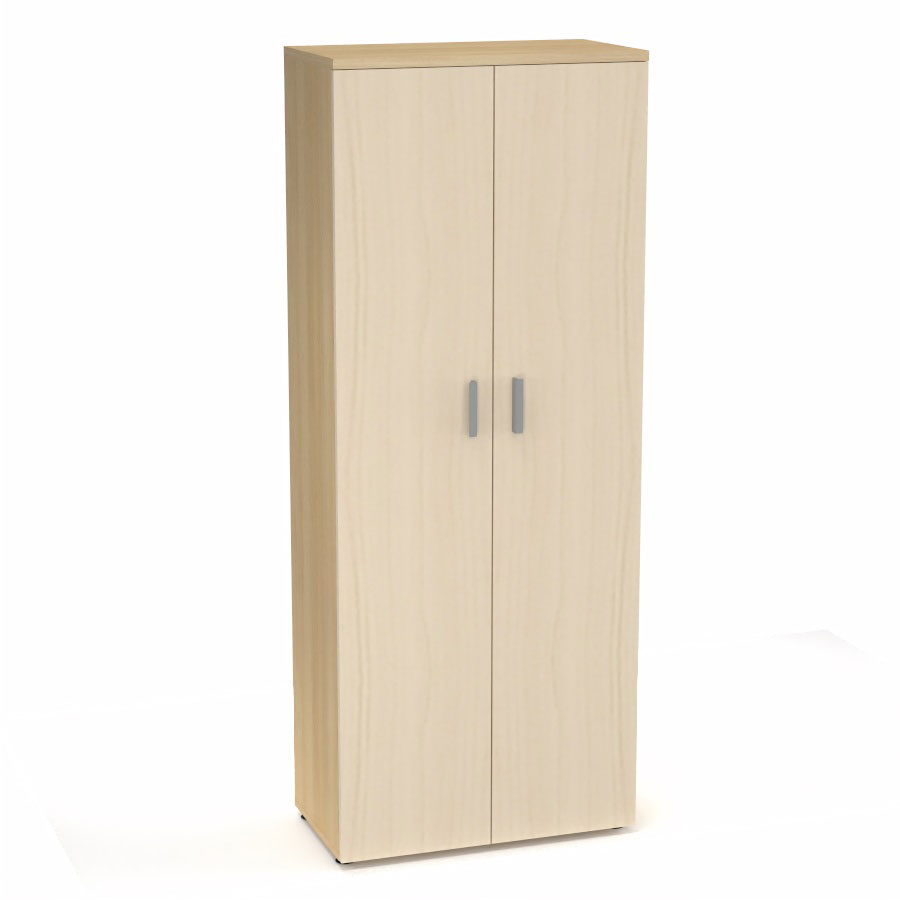 Armoire mlamine Armand 4 tablettes H. 202,1 x L. 80 x P. 43,2 cm corps et top finition mlamine chne clair avec 2 portes soft-closing mlamine rable blanc