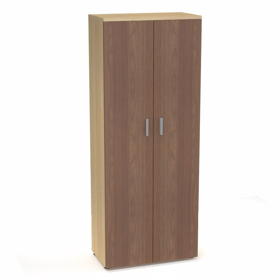 Armoire mlamine Armand 4 tablettes H. 202,1 x L. 80 x P. 43,2 cm corps et top finition mlamine chne clair avec 2 portes soft-closing mlamine noyer ambr