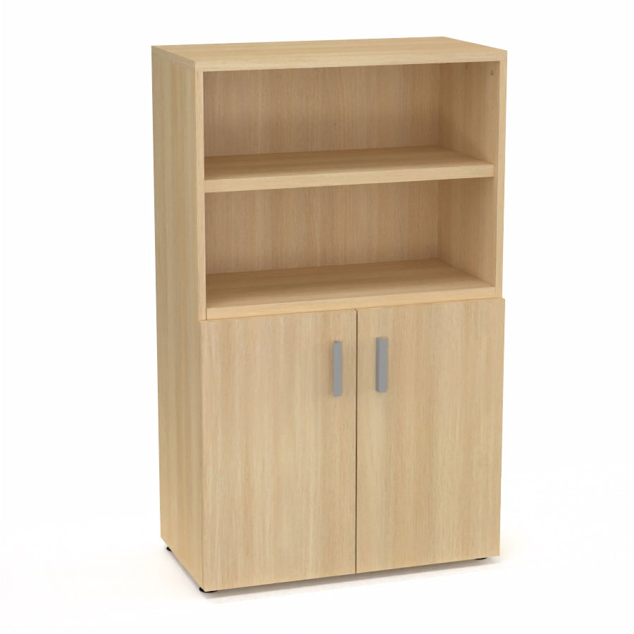 Armoire bibliothque Armand mlamine 3 tablettes H. 133,5 x L. 80 x P. 43,2 cm corps et top finition mlamine chne clair avec 2 portes H. 735 cm mlamine chne clair
