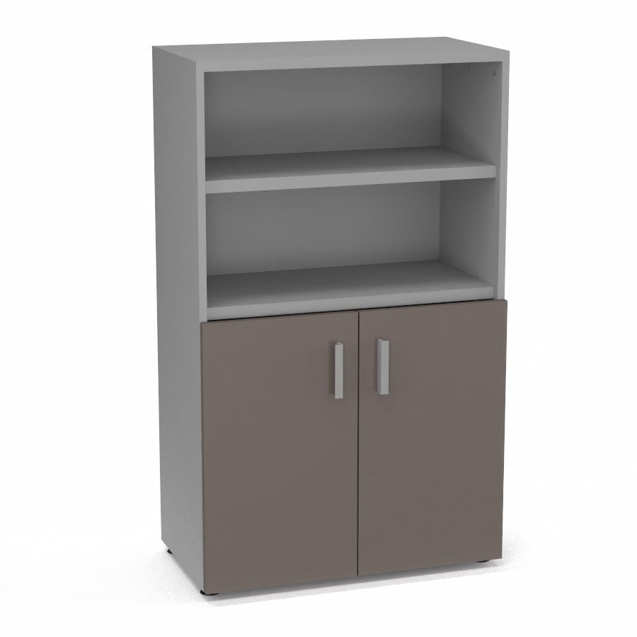 Armoire bibliothque Armand mlamine 3 tablettes H. 133,5 x L. 80 x P. 43,2 cm corps et top finition mlamine gris aluminium avec 2 portes H. 735 cm verre maill gris souris