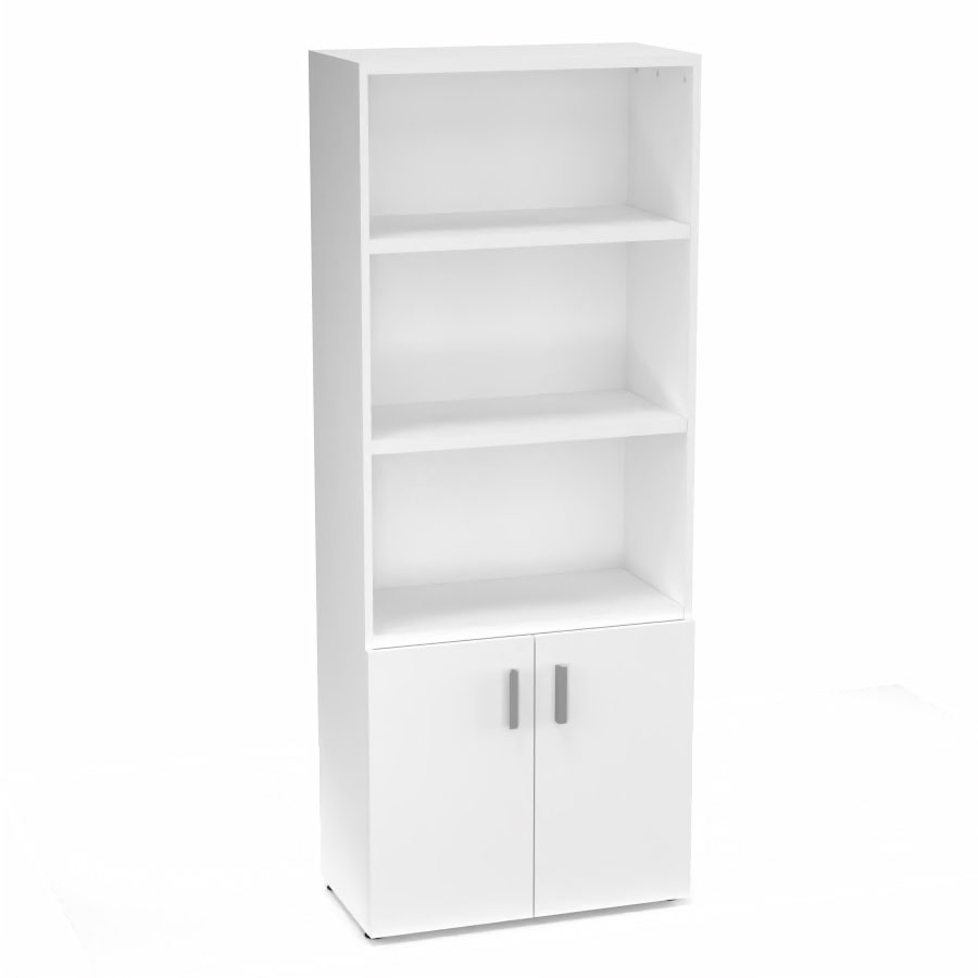 Armoire biblioth�que Armand m�lamine 4 tablettes H. 202,1 x L. 80 x P. 43,2 cm corps et top finition m�lamine blanc neige avec 2 portes soft-closing H. 735 cm m�lamine blanc neige