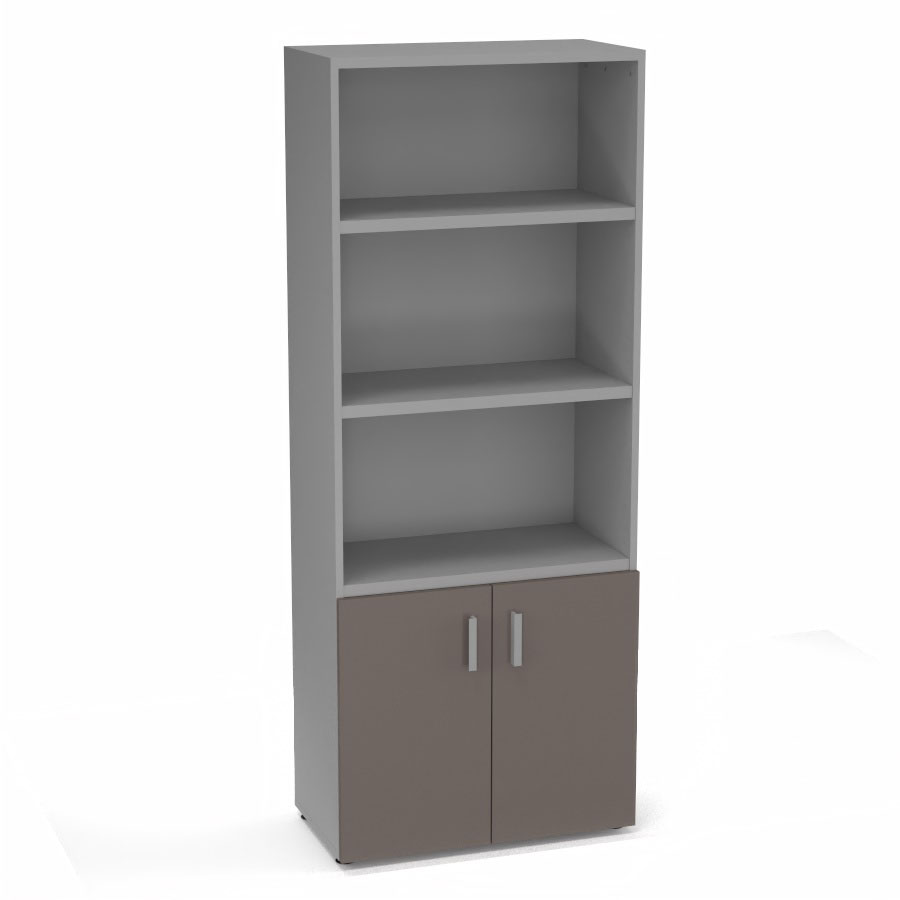 Armoire bibliothque Armand mlamine 4 tablettes H. 202,1 x L. 80 x P. 43,2 cm corps et top finition mlamine gris aluminium avec 2 portes H. 735 cm verre maill gris souris