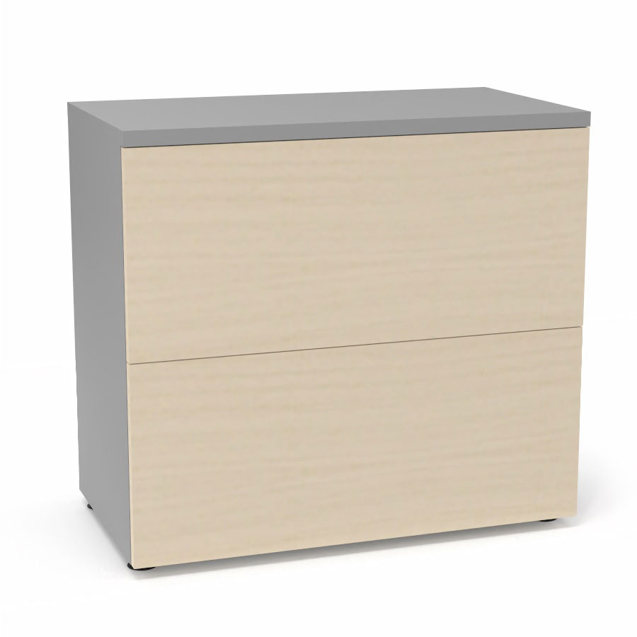 Classeur 2 tiroirs Armand H. 73,5 x L. 80 x P. 43,2 cm corps et top finition mlamine gris aluminium avec 2 tiroirs pour dossiers suspendus mlamine rable blanc