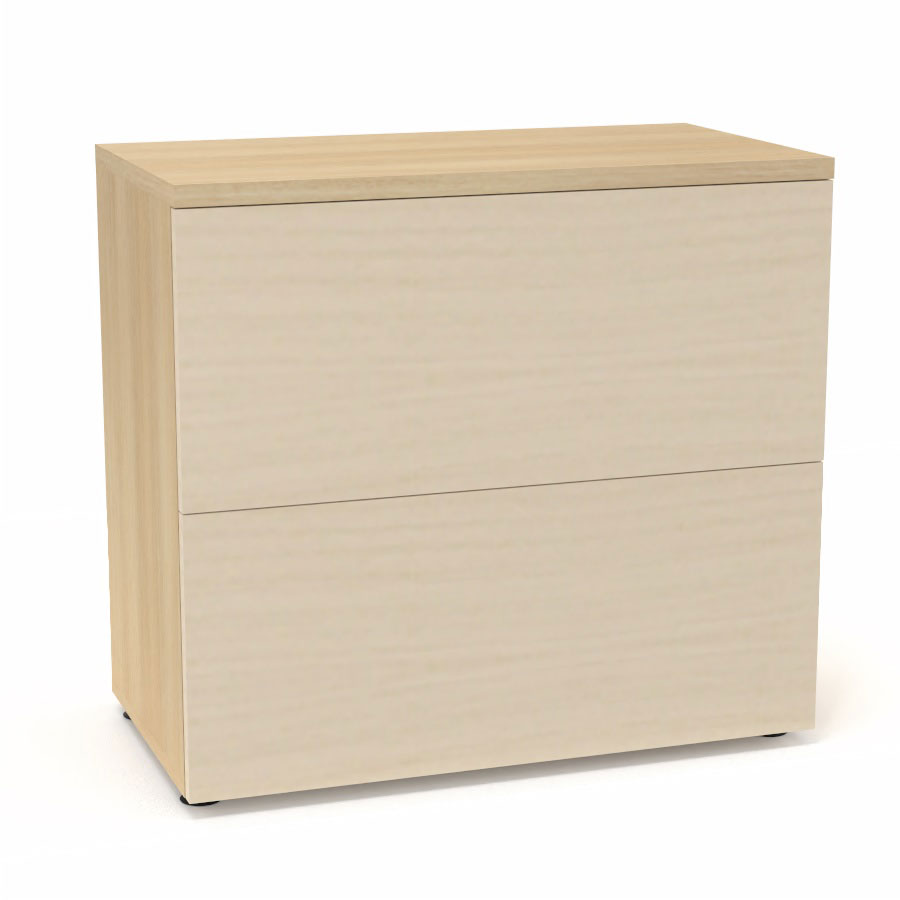Classeur 2 tiroirs Armand H. 73,5 x L. 80 x P. 43,2 cm corps et top finition mlamine chne clair avec 2 tiroirs pour dossiers suspendus mlamine rable blanc