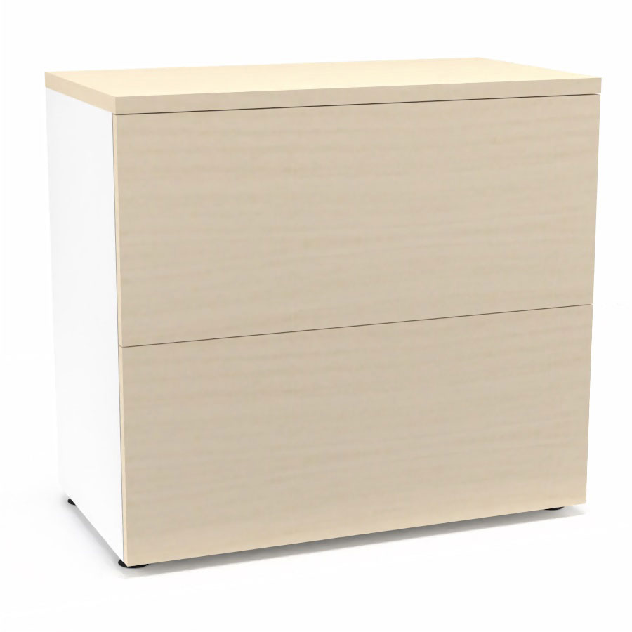 Classeur 2 tiroirs Armand H. 73,5 x L. 80 x P. 43,2 cm corps finition mlamine blanc neige avec 2 tiroirs pour dossiers suspendus et top mlamine rable blanc