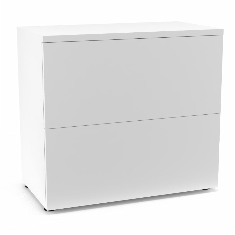 Classeur 2 tiroirs Armand H. 73,5 x L. 80 x P. 43,2 cm corps finition mlamine blanc neige avec 2 tiroirs pour dossiers suspendus et top mlamine blanc neige
