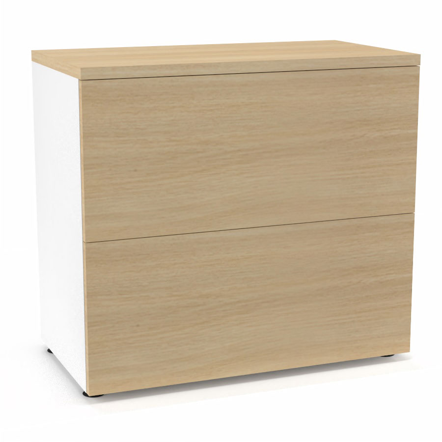 Classeur 2 tiroirs Armand H. 73,5 x L. 80 x P. 43,2 cm corps finition mlamine blanc neige avec 2 tiroirs pour dossiers suspendus et top mlamine chne clair