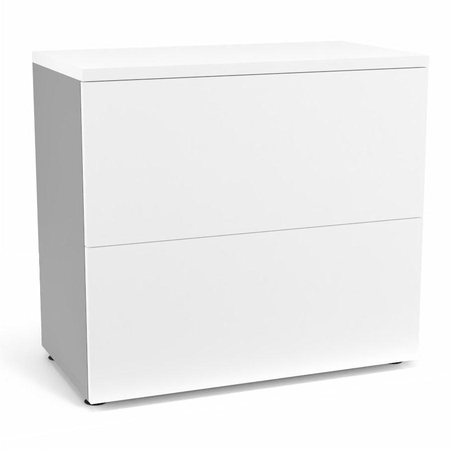 Classeur 2 tiroirs Armand H. 73,5 x L. 80 x P. 43,2 cm corps finition mlamine gris aluminium avec 2 tiroirs pour dossiers suspendus et top mlamine blanc neige
