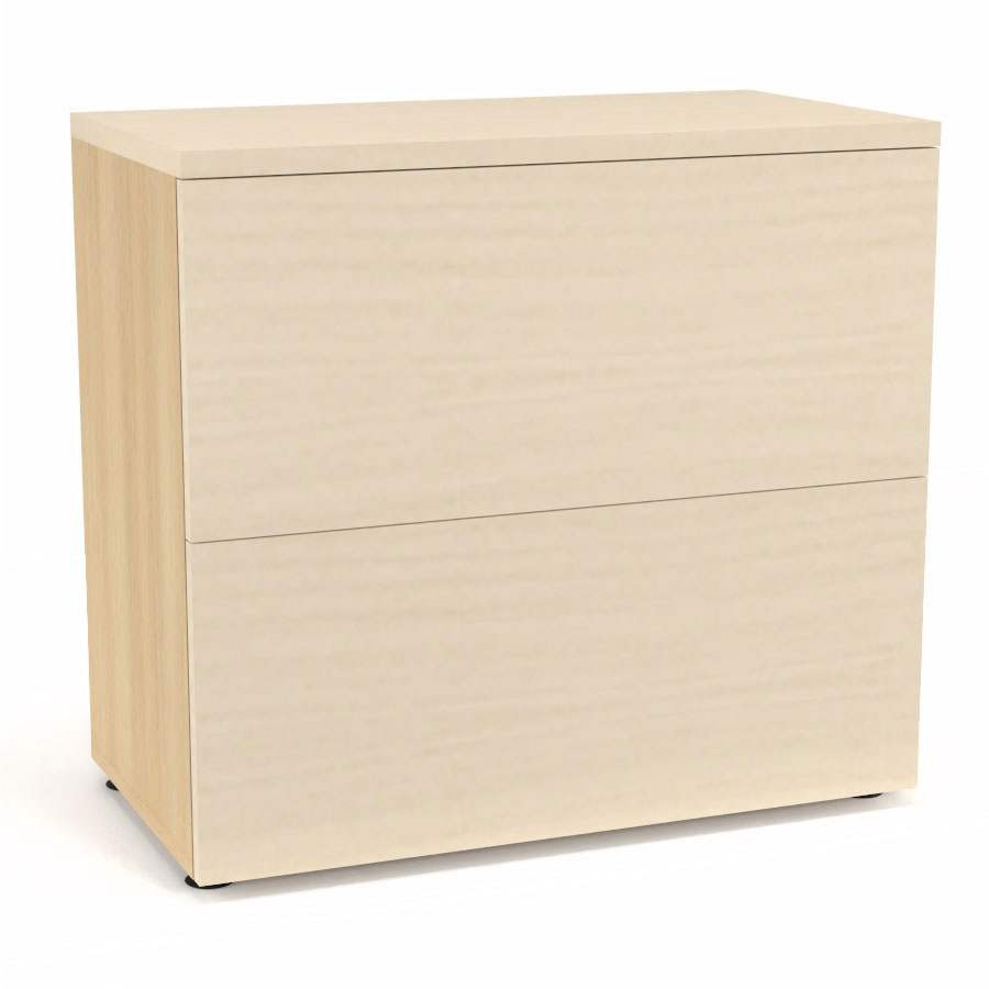 Classeur 2 tiroirs Armand H. 73,5 x L. 80 x P. 43,2 cm corps finition mlamine chne clair avec 2 tiroirs pour dossiers suspendus et top mlamine rable blanc