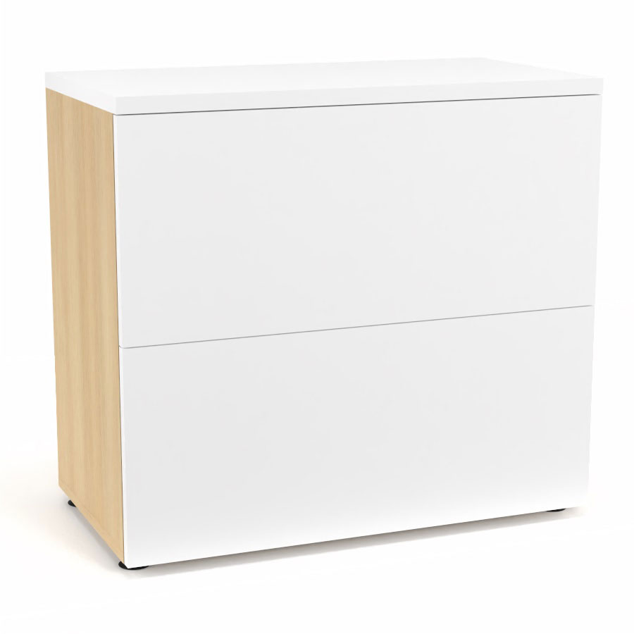 Classeur 2 tiroirs Armand H. 73,5 x L. 80 x P. 43,2 cm corps finition mlamine chne clair avec 2 tiroirs pour dossiers suspendus et top mlamine blanc neige