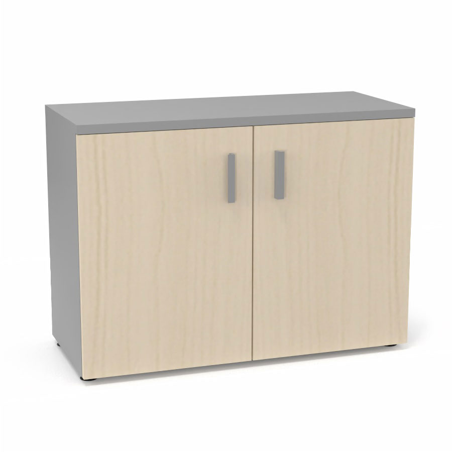 Armoire m�lamine Armand 1 tablette H. 73,5 x L. 100 x P. 43,2 cm corps et top finition m�lamine gris aluminium avec 2 portes soft-closing m�lamine �rable blanc